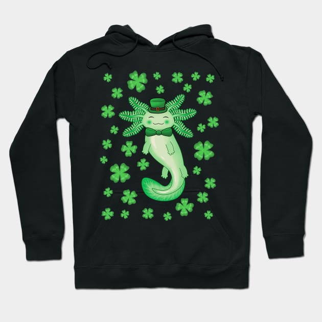 Green St Patrick's day axolotl Hoodie by Purrfect